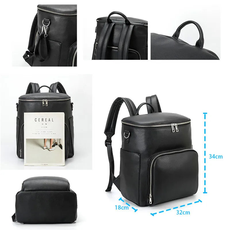 Leather Nappy Bag Backpack - product detail view 9