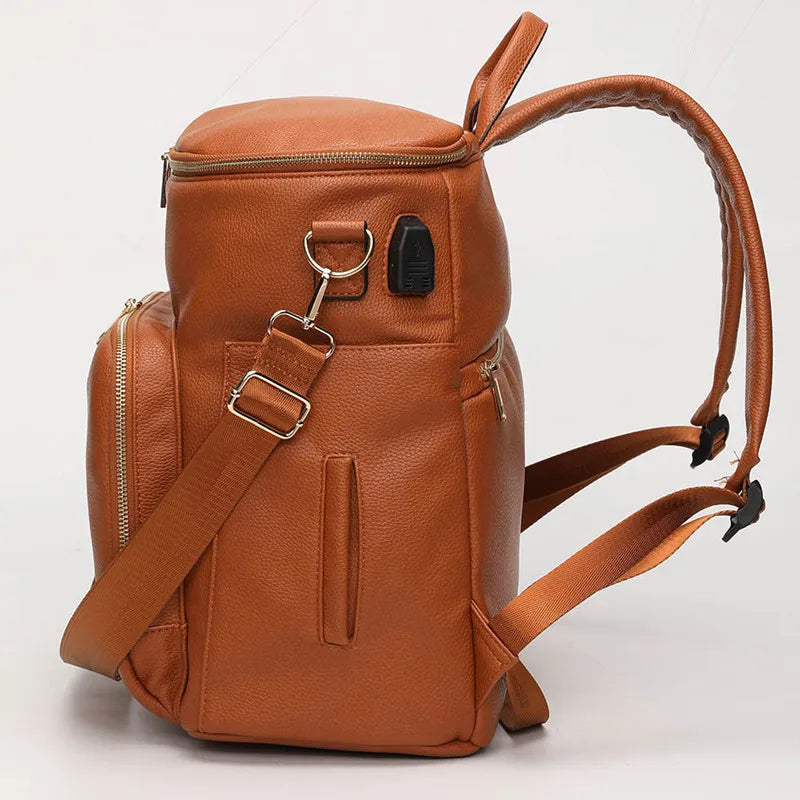 Leather Nappy Bag Backpack - product detail view 3