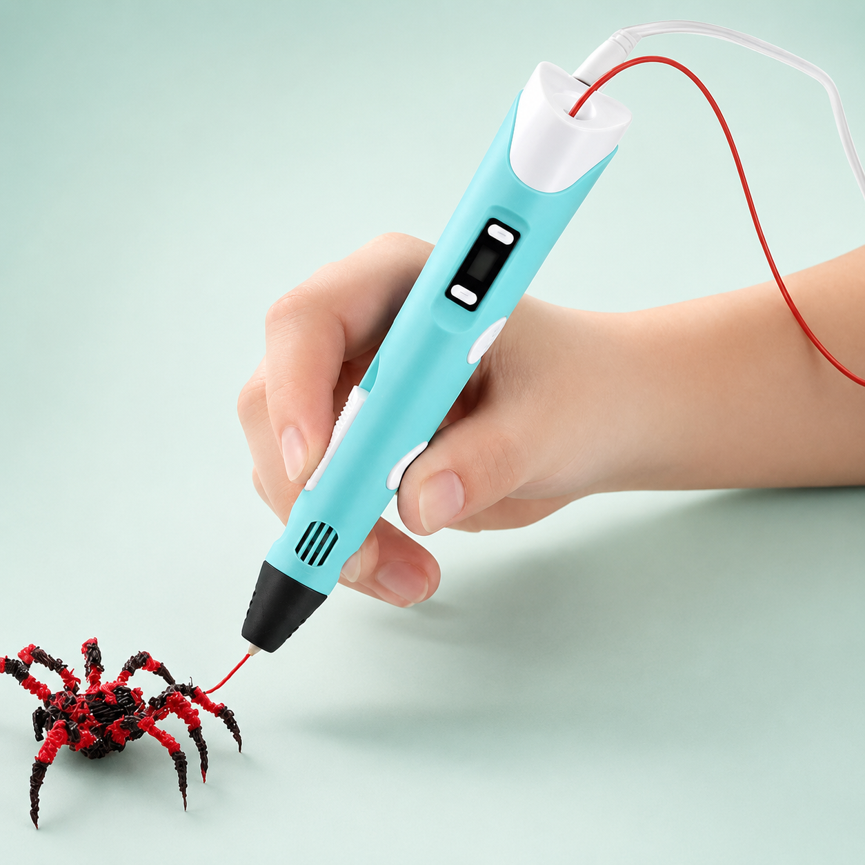 Blue 3D printing pen for kids drawing a filament craft project