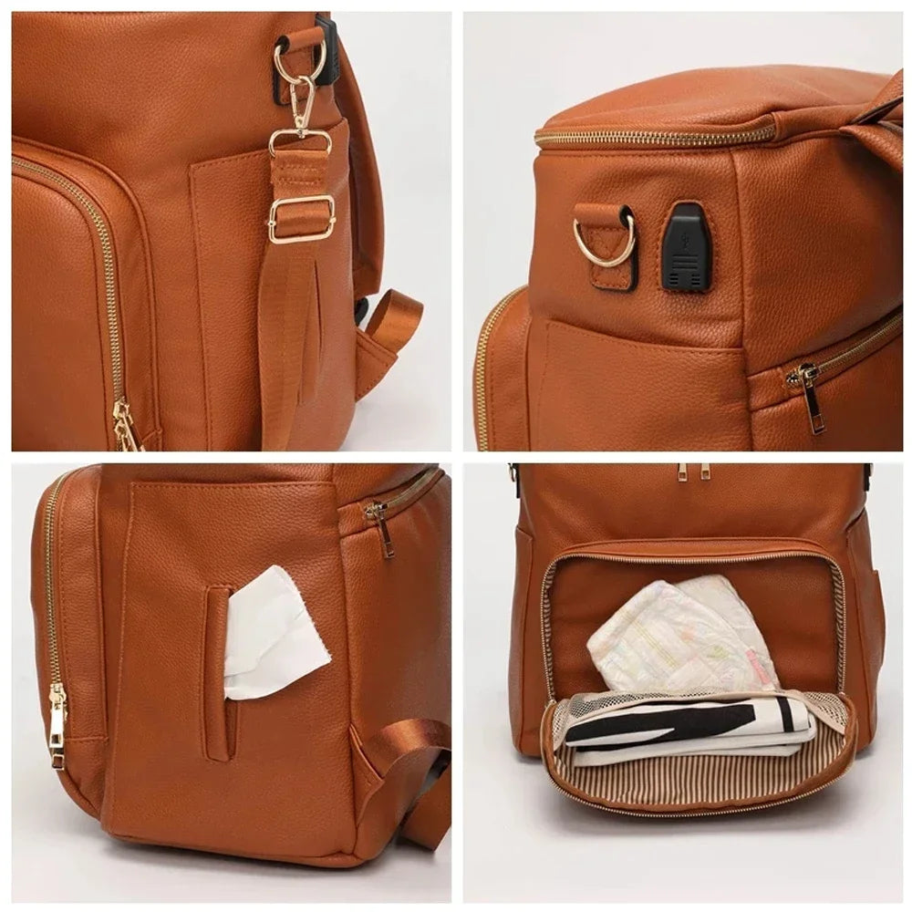 Leather Nappy Bag Backpack - product detail view 5