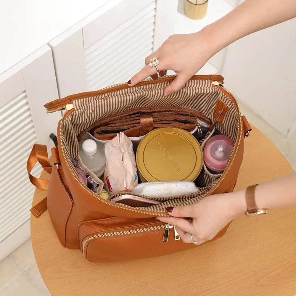 Leather Nappy Bag Backpack - product detail view 4