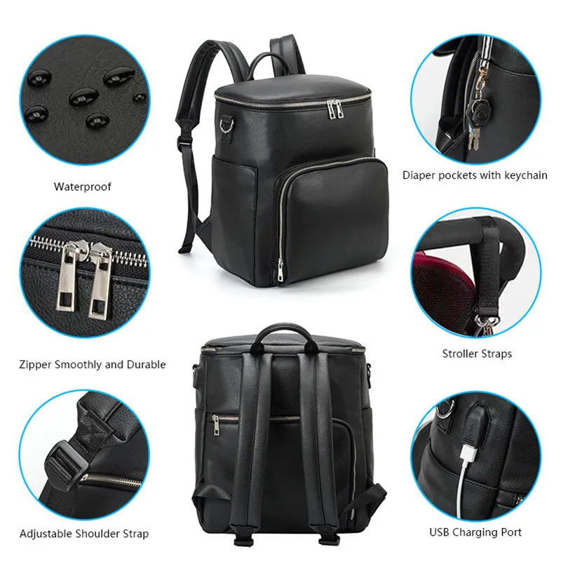 Leather Nappy Bag Backpack - product detail view 8