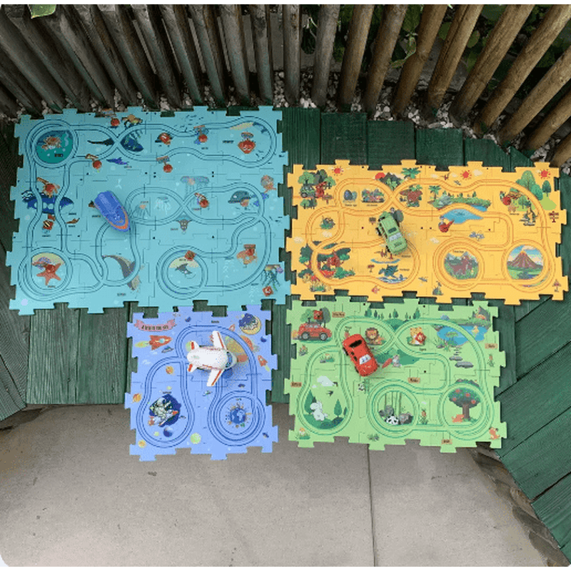 RaceTrack Puzzle Set – Space, Land, Dinosaur, and Ocean Themes Teeny Pandas