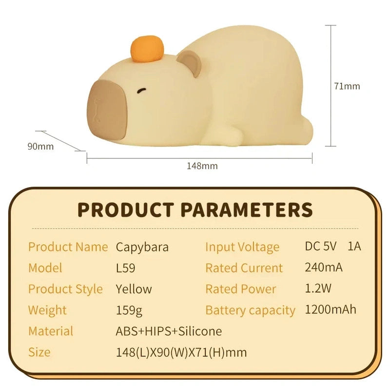 Cozy Capybara Night Light - Soothing LED Sleep Companion Teeny Pandas