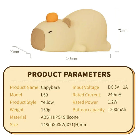 Cozy Capybara Night Light - Soothing LED Sleep Companion Teeny Pandas