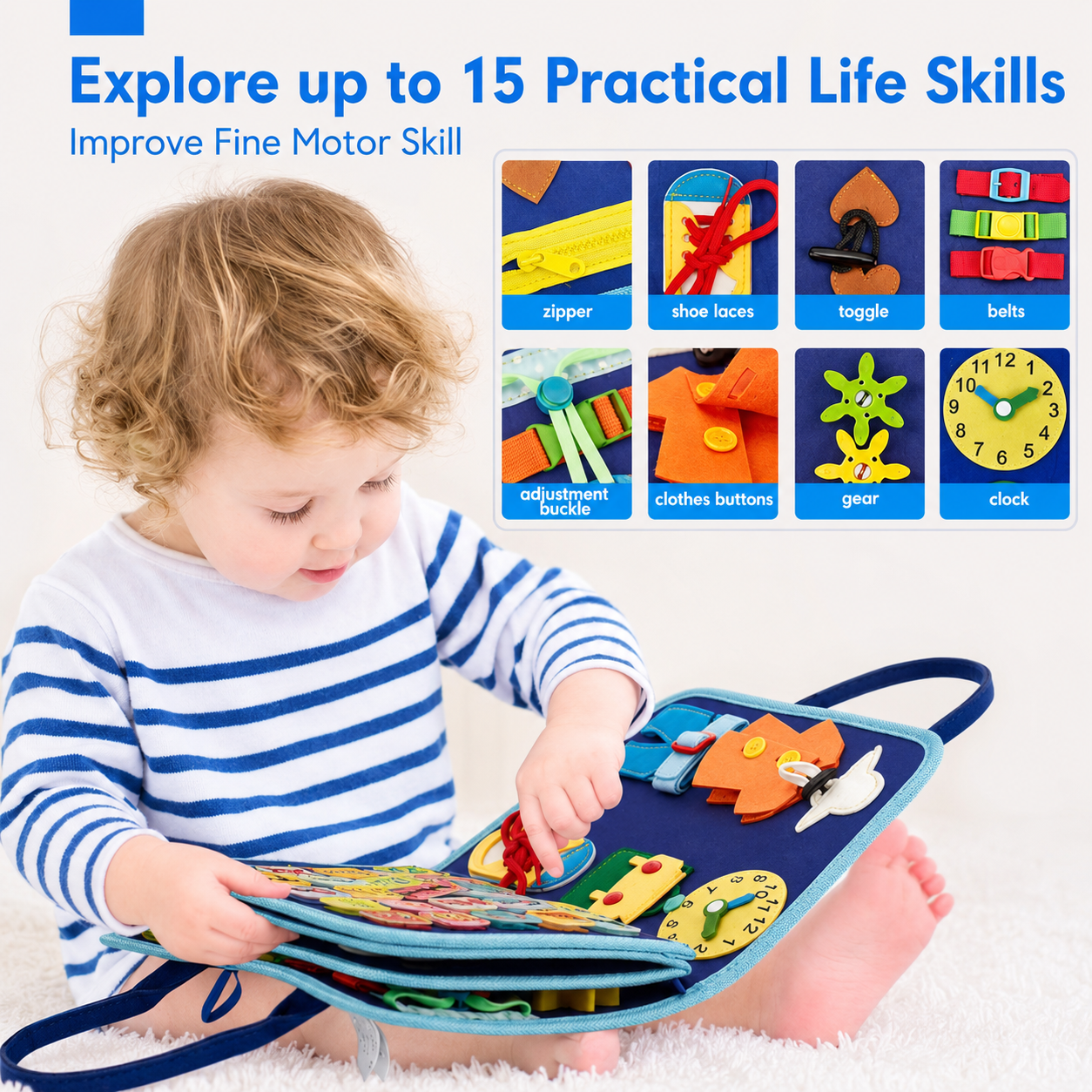 Montessori Busy Board for Toddlers - Sensory Learning Toy