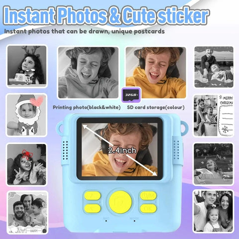 Unisex Toy Camera for Kids – Instant Photo Printer with 32GB Memory Card