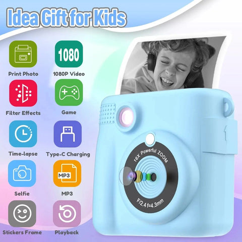 Unisex Toy Camera for Kids – Instant Photo Printer with 32GB Memory Card