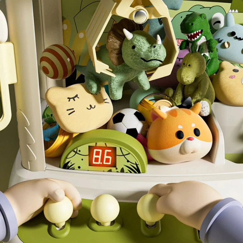 Mini Green Dino Claw Machine for Kids- Adjustable Arcade Game with Music & Prizes Teeny Pandas