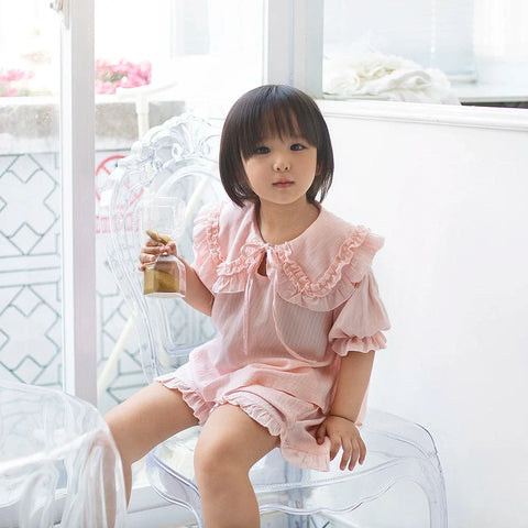 Girls Lolita Pajama Sets – Ruffle Peter Pan Collar Tops + Shorts