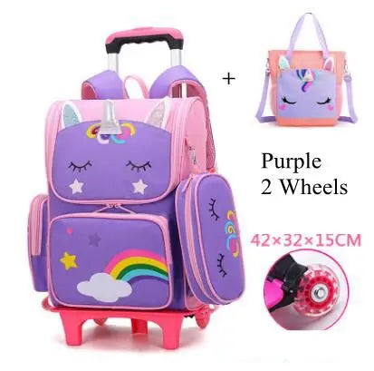 School Rolling Backpack for Girls with Pencil Case and Lunch Bag