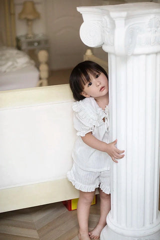 Girls Lolita Pajama Sets – Ruffle Peter Pan Collar Tops + Shorts