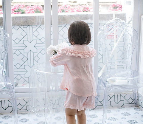 Girls Lolita Pajama Sets – Ruffle Peter Pan Collar Tops + Shorts