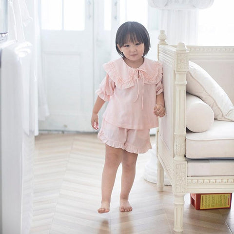 Girls Lolita Pajama Sets – Ruffle Peter Pan Collar Tops + Shorts