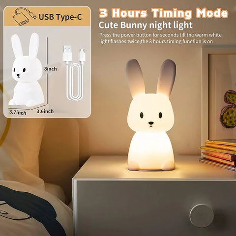 Cute Bunny Night Light for Kids – Kawaii LED Rabbit Lamp
