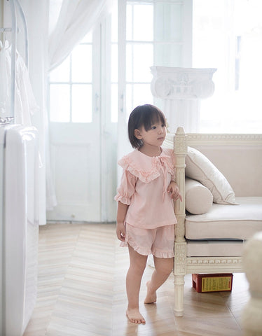 Girls Lolita Pajama Sets – Ruffle Peter Pan Collar Tops + Shorts
