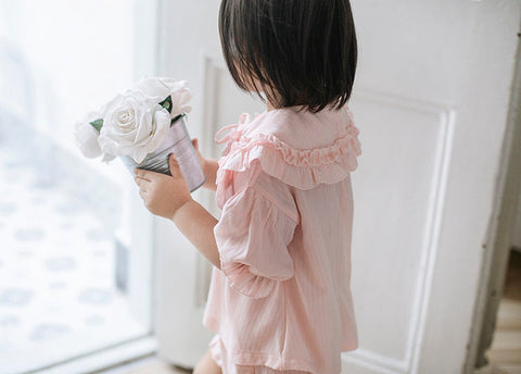 Girls Lolita Pajama Sets – Ruffle Peter Pan Collar Tops + Shorts