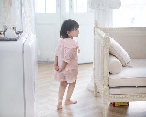 Girls Lolita Pajama Sets – Ruffle Peter Pan Collar Tops + Shorts