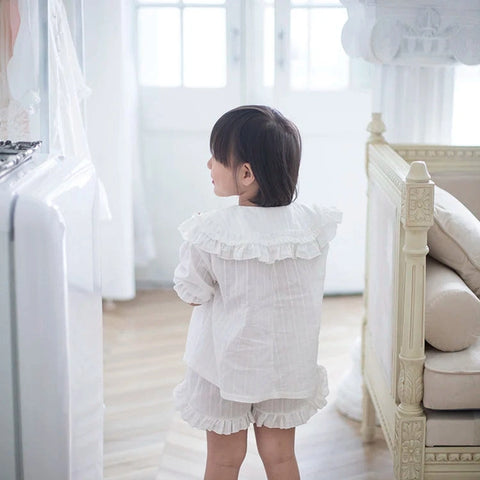 Girls Lolita Pajama Sets – Ruffle Peter Pan Collar Tops + Shorts