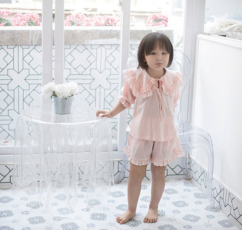 Girls Lolita Pajama Sets – Ruffle Peter Pan Collar Tops + Shorts