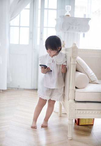 Girls Lolita Pajama Sets – Ruffle Peter Pan Collar Tops + Shorts