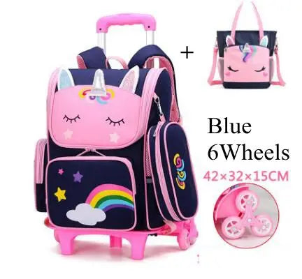 School Rolling Backpack for Girls with Pencil Case and Lunch Bag