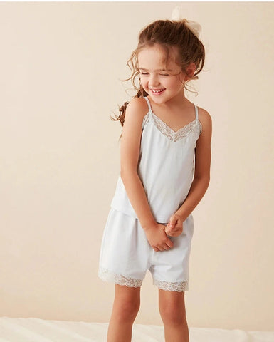 Girl’s Lace Sleeveless Pajama Sets – Camisole Tops + Shorts Sleepwear