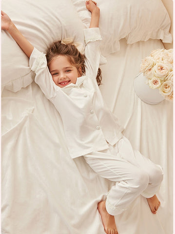 Girls Lolita Turndown Collar Pajama Set – Long Sleeve Top & Pants