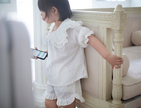 Girls Lolita Pajama Sets – Ruffle Peter Pan Collar Tops + Shorts