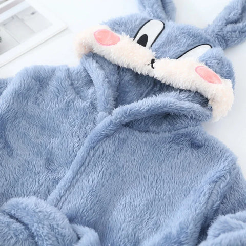Kids Hooded Bathrobe – Cartoon Rabbit Flannel Robe for Boys & Girls