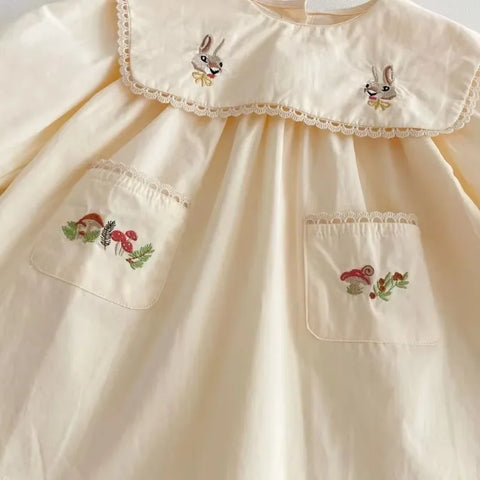 Girls Spring Dress - Cute Baby Princess Cotton Embroidery Rabbit Dress