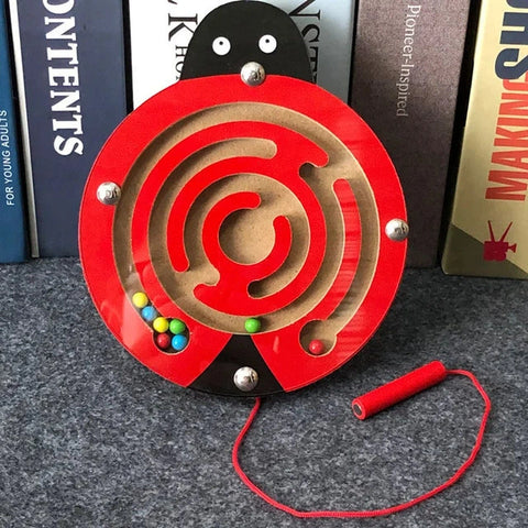 Wooden Educational Magnetic Maze Toy for Kids - Montessori Pen & Bead Game