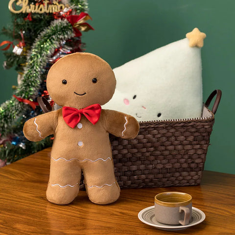 Christmas Gingerbread Plush Pillow – Festive Stuffed Cookie & Cabin Plushie