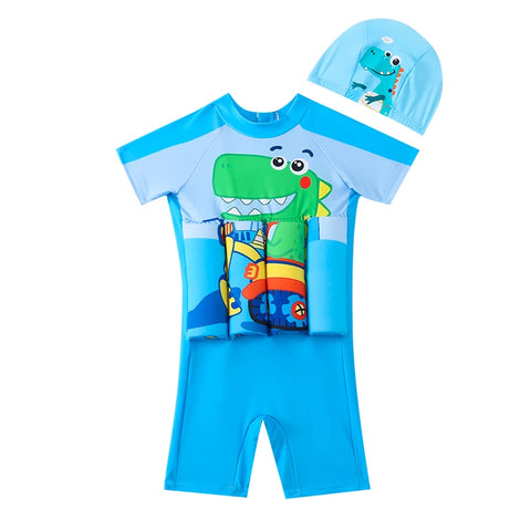 Short Sleeves Floating Swimwear With Cap
