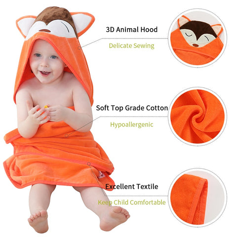 Fox and Giraffe Baby Bath Towel - Soft Cotton Hooded Towel