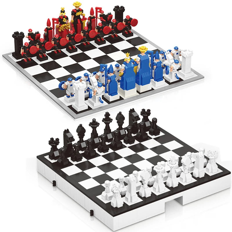 Creative Build Chess Set – Retro Block Chess Game You Assemble! Teeny Pandas