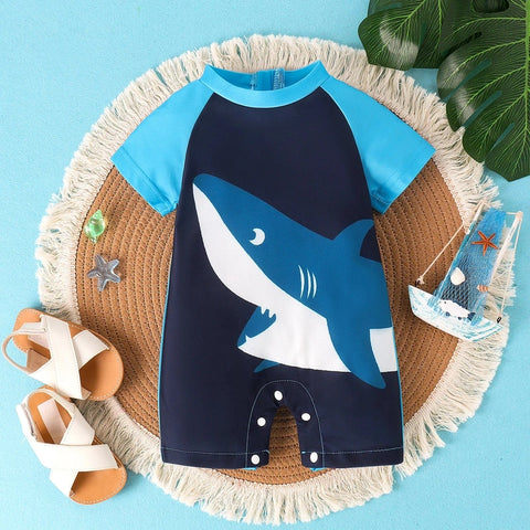 Cute Baby Shark Print Jumpsuit Swimsuit