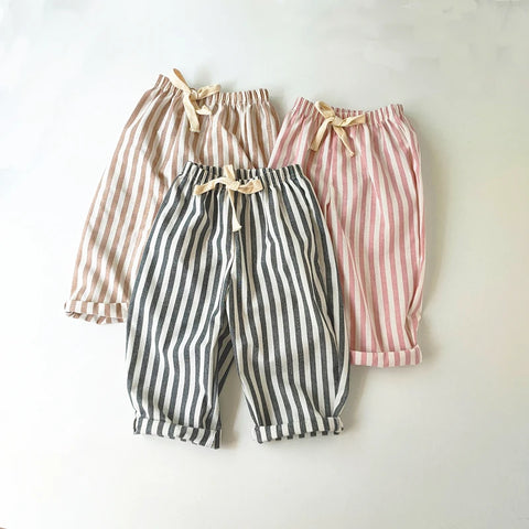 Children's Vintage Linen Cotton Stripe Pants – Casual & Stylish for Kids