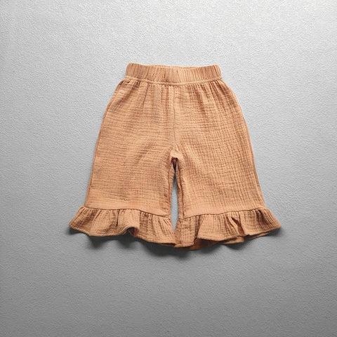 Girls' Cotton Ruffled Flared Pants – Stylish Summer Casual Pants