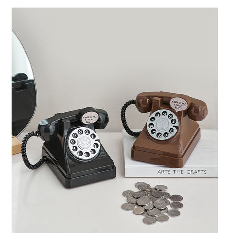 Phone Money Saving Box Sculpture – Retro Telephone Piggy Bank for Bedroom and Office Decor