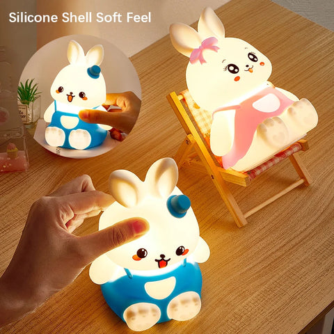 Cute Rabbit Kids Night Lights - 5 Colour Changing LED Silicone Lamp!