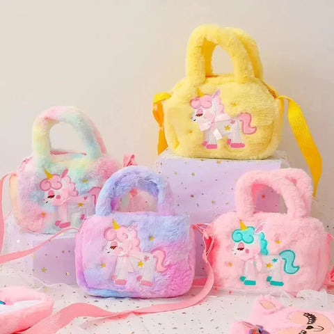 Kids Embroidery Unicorn Plush Crossbody Purse