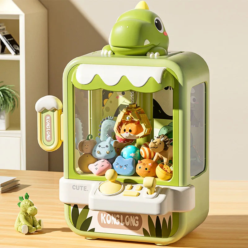 Mini Green Dino Claw Machine for Kids- Adjustable Arcade Game with Music & Prizes Teeny Pandas