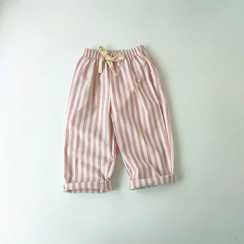 Children's Vintage Linen Cotton Stripe Pants – Casual & Stylish for Kids