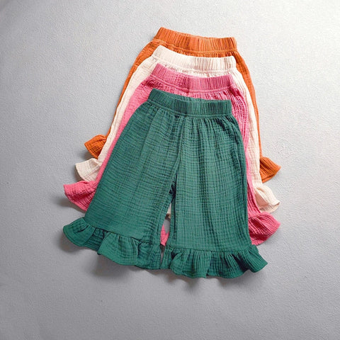 Girls' Cotton Ruffled Flared Pants – Stylish Summer Casual Pants
