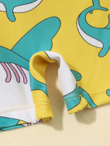 Floating Short Sleeve Shark Print Swimsuit