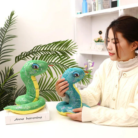 Simulated Sequin Fabric Plush Snake – Multicolour Soft Toy