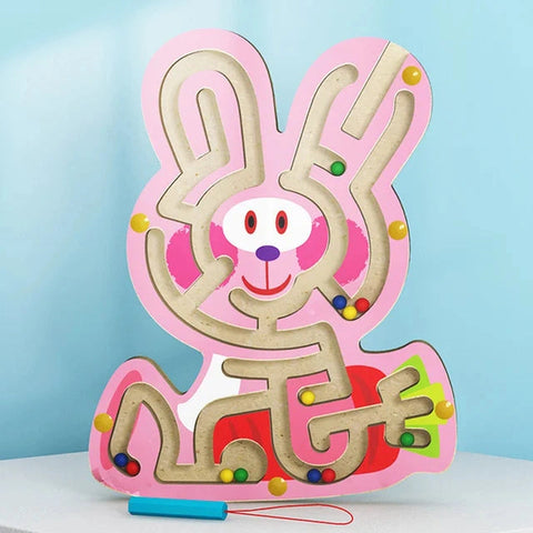 Wooden Educational Magnetic Maze Toy for Kids - Montessori Pen & Bead Game