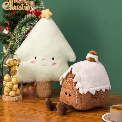 Christmas Gingerbread Plush Pillow – Festive Stuffed Cookie & Cabin Plushie
