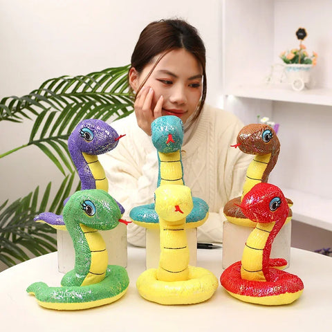 Simulated Sequin Fabric Plush Snake – Multicolour Soft Toy